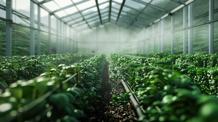 Aufkleber - A greenhouse filled with a variety of green plants and foliage