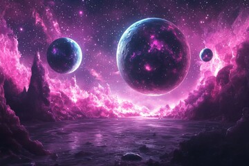 Space cosmic illustration with planets scene created with Generative AI