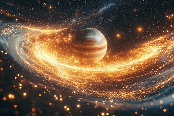 Space cosmic illustration with planets scene created with Generative AI