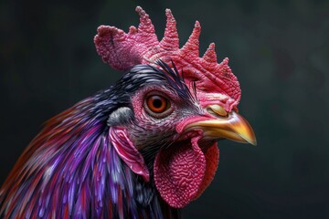 Aufkleber - A close-up view of a rooster's head on a black background