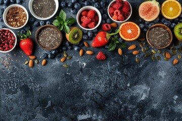 Poster - A collection of bowls filled with fruit and nuts on a table