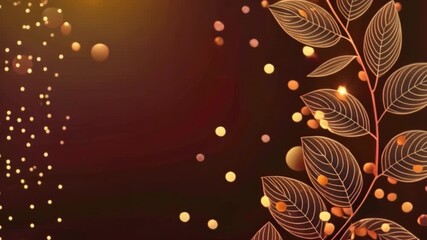 Poster - Golden autumn leaves against a dark red background with bokeh effects.
