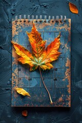 Poster - A calendar with a leaf lying on top, perfect for autumn or fall-themed designs