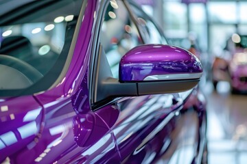 Poster - A sleek purple car displayed in a showroom