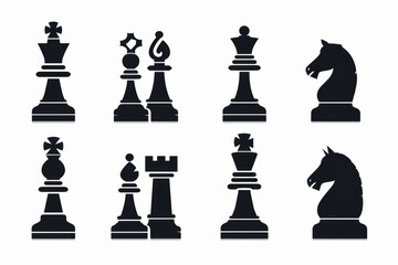 Poster - Set of black and white chess pieces on a board