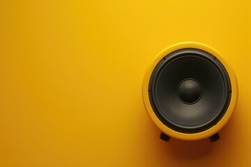 Poster - A close-up view of a speaker on a yellow background, suitable for use in presentations or product demonstrations
