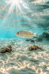 Poster - A single fish swims in clear water