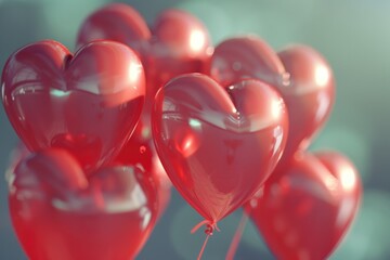 Wall Mural - A bunch of red heart shaped balloons floating in the air