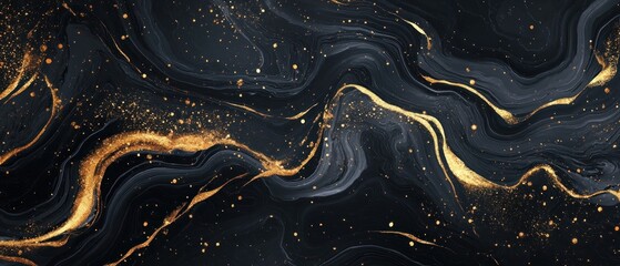 Poster - Abstract Black and Gold Swirling Liquid Art