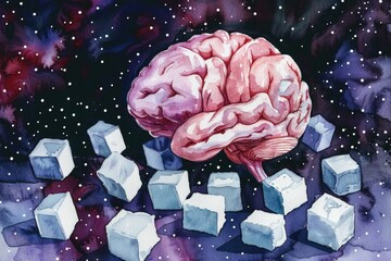 Aufkleber - Anatomical representation of the brain surrounded by blocks of ice, perfect for use in medical or scientific illustrations
