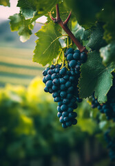 Wall Mural - Close-up panoramic image of ripe dark grapes