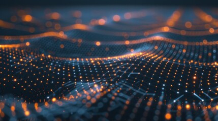 Poster - A network of glowing circle lines connected in a grid, symbolizing technology and innovation in a sleek abstract design.