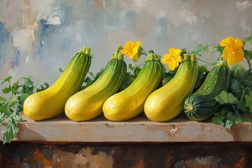 Wall Mural - zucchini and flowers on the table