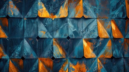 Close-up shot of a building with vibrant orange and blue paint