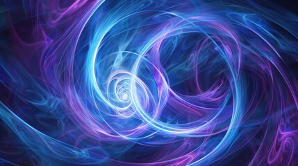 Poster - Abstract glowing circle lines in cool blues and purples, swirling together to form a calming, ethereal background.