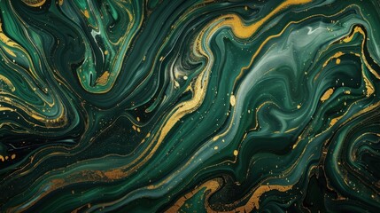 Poster - Abstract green and gold marbled texture with flowing patterns, perfect for elegant backgrounds.