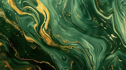 Poster - Abstract green and gold marbled texture with flowing patterns, perfect for elegant backgrounds.