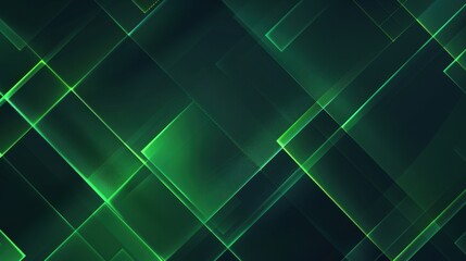 Poster - abstract green neon lines and geometric shapes glowing on a dark background, ideal for modern design