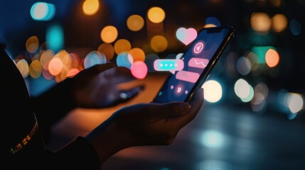 Poster - AI chatbot interface on a smartphone screen with conversation bubbles and user interaction.