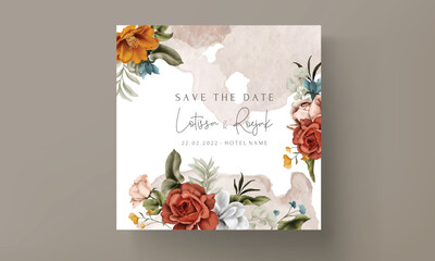 Wall Mural - vintage wedding invitation with beautiful autumn floral watercolor