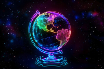 Wall Mural - Neon outlines celestial body globe isotated on black background.