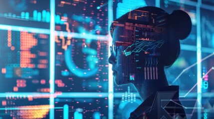 Poster - Conceptual image of AI analyzing social media trends with real-time data visualizations.