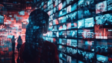 Poster - Conceptual image of AI analyzing social media trends with real-time data visualizations.