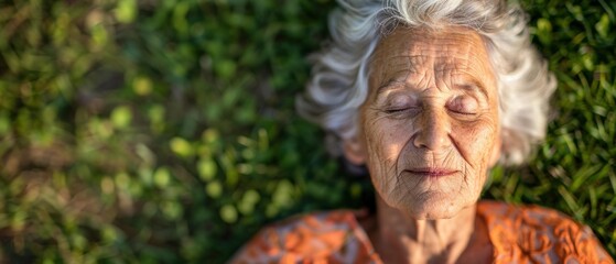 Canvas Print - A woman rests peacefully in a field of green grass. AI.