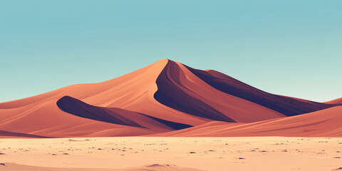 Wall Mural - Tall wind-sculpted dunes rising against a flat horizon in a desolate area, flat illustration