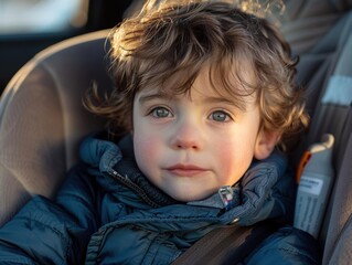 Sticker - A young child with curly hair stares intently at the camera. AI.