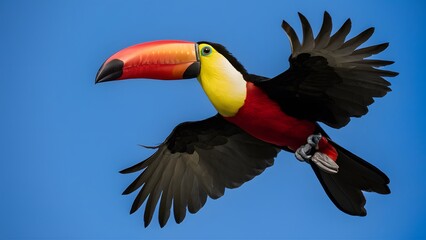 Toucan Flying Under a Blue Sky, Wallpaper, Cover and Screen for Smartphone, Cell Phone, Computer, Laptop