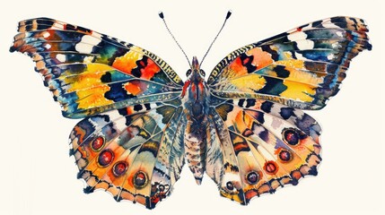 Poster - A beautiful butterfly with vibrant colors sits on a clean white surface, ideal for use in designs or illustrations