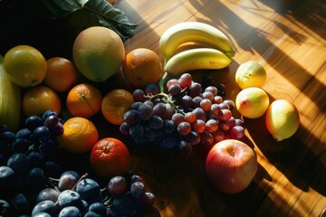 Poster - A colorful arrangement of fruits on a wooden surface