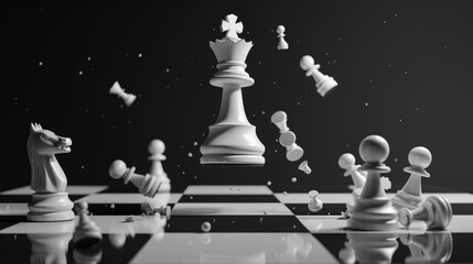 Poster - A classic game of chess played on a board with pieces in a simple, monochromatic setting