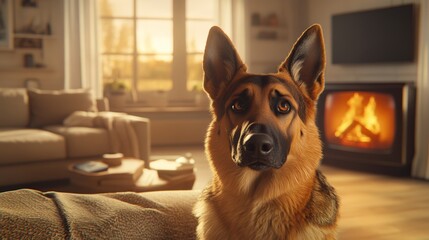 Poster - AI technology generates dog keeping apartment alone in living room