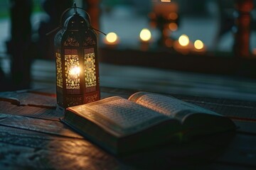 Poster - A person's favorite book sits on a wooden table, inviting reading and learning