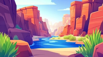 Wall Mural - A beautiful illustration showing a river and canyon walls depicted in an artistic poster.