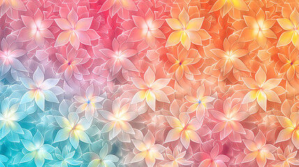 Wall Mural - A colorful flower pattern with a blue and pink background