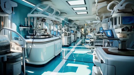 Poster - Modern scientific chemical medical research laboratory with equipment and flasks for conducting research and testing experiments