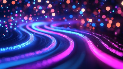 Poster - An abstract background of blue purple neon waves. Stock image