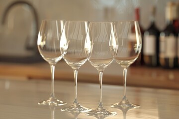 Poster - Three empty wine glasses sitting on a counter
