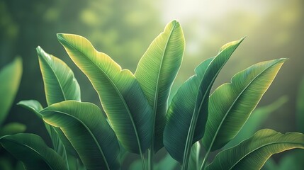 Aufkleber - green ribbed plantain plant beautiful floral background 3d render : Generative AI