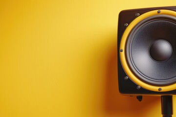 Poster - Close-up shot of a speaker on a bright yellow wall, ideal for presentations and meetings