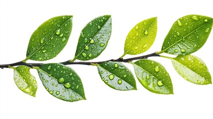 Aufkleber - Green leaves branch with drop isolated on white background with clipping path : Generative AI