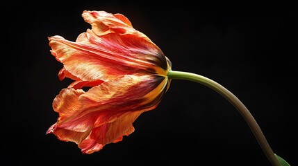 Wall Mural - Wilted parrot tulip flower isolated against black High quality photo : Generative AI