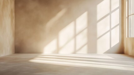 Poster - Beige studio background for product presentation Shadow of Window and Sunlight on Empty Room White Wall and Floor Summer concert Blurred backdrop : Generative AI