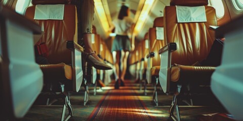 Poster - Inside look at a train car with seats and luggage racks
