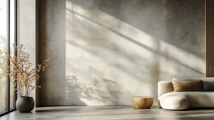 Aufkleber - Modern minimalist living room with textured wall and wooden accents : Generative AI