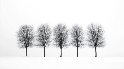 Poster - Isolated trees against a white sky background Black and white nature forest photo idea concept Graphic resources Deciduous trees Countryside wildlife No people nobody Horizontal photo : Generative AI