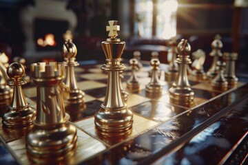 Poster - A detailed shot of a chessboard with various pieces, ideal for use in educational or strategic settings